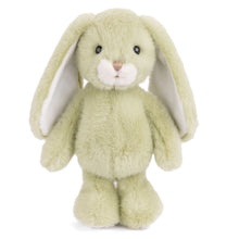 Load image into Gallery viewer, Jumpy Bunny soft lime plushie with long floppy ears, white muzzle, small tan nose, and fluffy rounded body displayed on a white background.