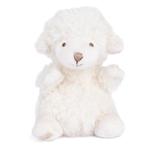 Load image into Gallery viewer, White lamb plushie toy seated on a white background.