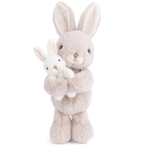 Load image into Gallery viewer, Sunny and Mama plush bunnies with soft coats, featuring a larger beige bunny embracing a smaller white bunny, both with upright ears, stitched noses, and beaded eyes, displayed on a white background. 