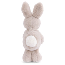 Load image into Gallery viewer, Mama plush bunny in beige with soft coat, shown from back view with upright ears and round fluffy white tail, displayed one a white background. 