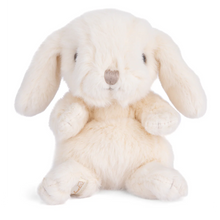 Load image into Gallery viewer, Kanini hand-sized plush bunny in white with soft coat, floppy ears, tan stitched nose, displayed on a white background.