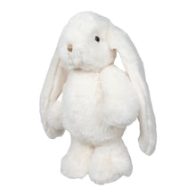 Load image into Gallery viewer, Junior Kanini plush bunny in white with soft coat, floppy ears, light tan stitched nose with black eyes, displayed on a white background. 