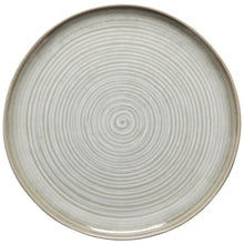 Load image into Gallery viewer, Aquarius Sage stoneware dinner plate with reactive glaze and concentric line pattern, on a white background.