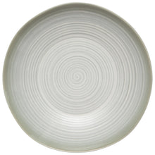 Load image into Gallery viewer, Aquarius Sage stoneware pasta serving bowl with reactive and concentric line pattern, overhead view on a white background. 