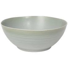Load image into Gallery viewer, Aquarius Sage stoneware serving bowl with reactive glaze on white background. 