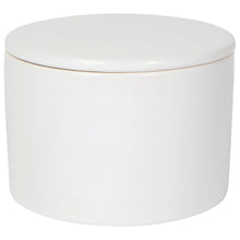 Load image into Gallery viewer, Matte round white stoneware butter crock with lid on a white background.