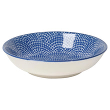 Load image into Gallery viewer, Blue Waves ceramic dipping bowl with blue dot pattern interior and white exterior, displayed on a white background.  