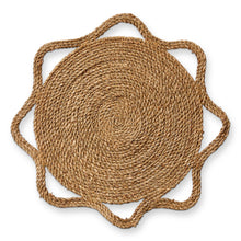 Load image into Gallery viewer, Sunshine Placemat, braided seagrass placemat with scalloped outer edge against a white background. 