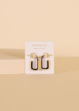 Load image into Gallery viewer, Black Enamel Rectangular Hoop Earrings