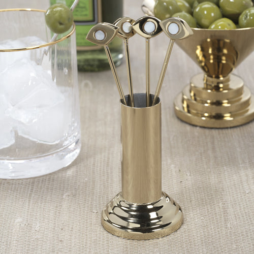 ZODAX Evil Eye Set of 4 Cocktail Picks with Stand