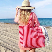 Load image into Gallery viewer, Pink Jumbo Terry Cloth Striped Beach Bag