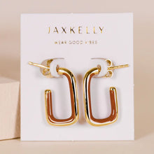 Load image into Gallery viewer, Brown Enamel Large Rectangle Gold Hoop Earrings