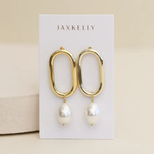 Load image into Gallery viewer, Oval Pearl Drop Earrings