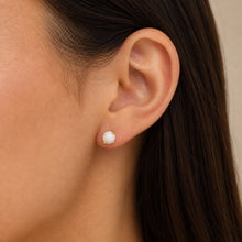 Load image into Gallery viewer, Round White Opal Gemstone Gold Earrings