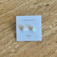 Load image into Gallery viewer, Round White Opal Gemstone Gold Earrings