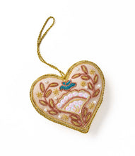 Load image into Gallery viewer, Larissa Plush Floral Heart Beaded Fabric Ornament