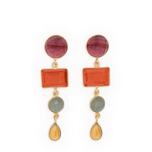 Load image into Gallery viewer, Natalie Dangle Glass Stone Earrings Brass