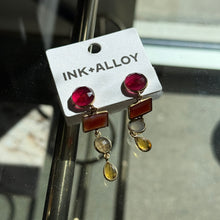 Load image into Gallery viewer, Natalie Dangle Glass Stone Earrings Brass
