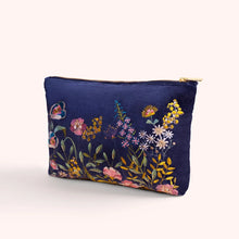 Load image into Gallery viewer, Velvet Navy Floral Large Pouch