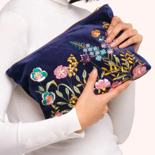 Load image into Gallery viewer, Velvet Navy Floral Large Pouch