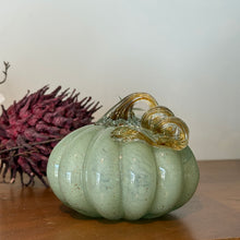 Load image into Gallery viewer, Seafoam &amp; Gold Speckled Glass Pumpkin | Two Styles
