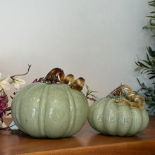 Load image into Gallery viewer, Seafoam &amp; Gold Speckled Glass Pumpkin | Two Styles