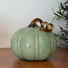 Load image into Gallery viewer, Seafoam &amp; Gold Speckled Glass Pumpkin | Two Styles