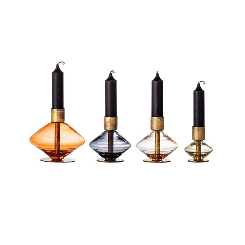 Glass and Brass Candleholder Set