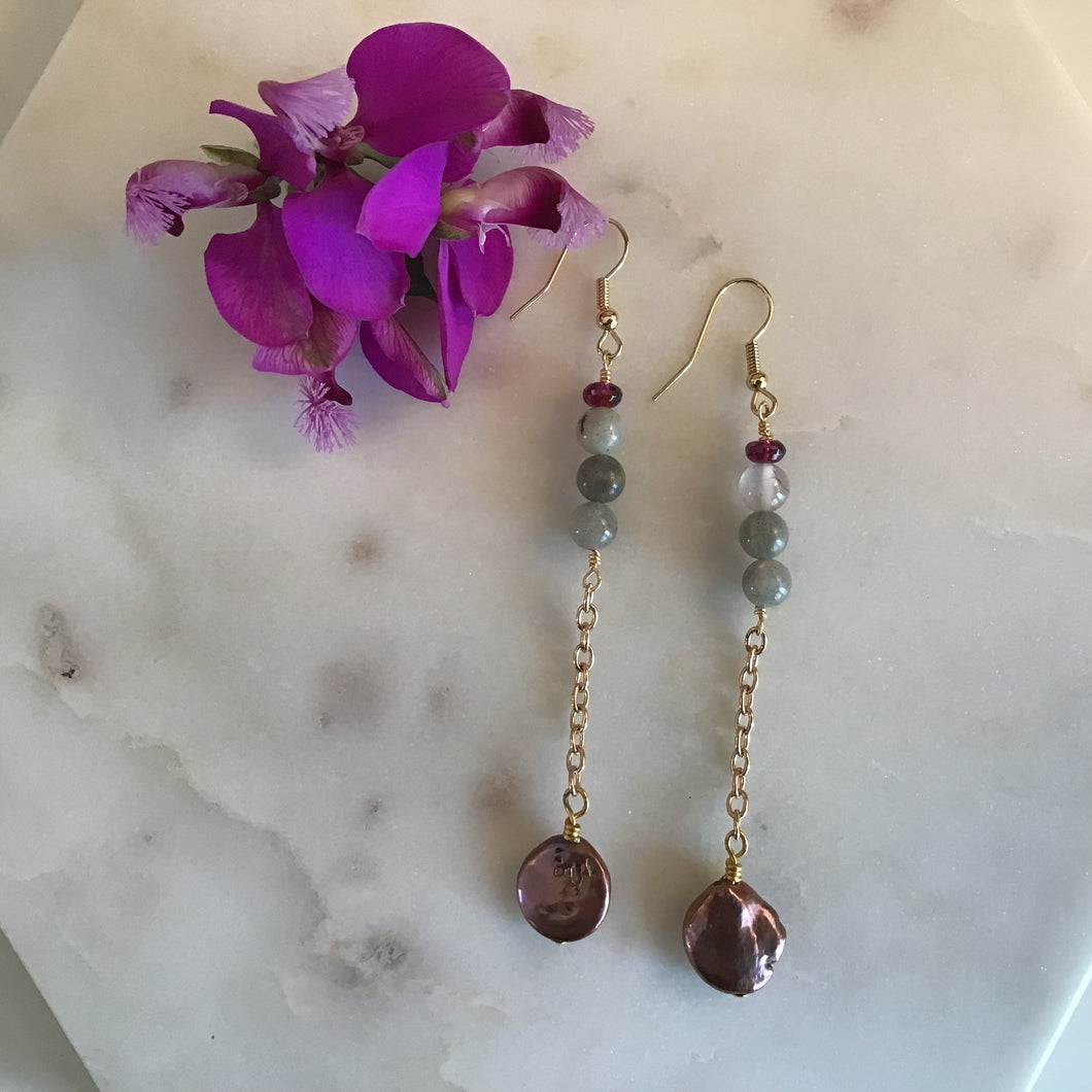 Copper Pearl Drop Earrings