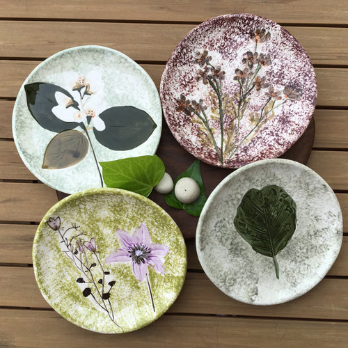 Stoneware Plate w/ Debossed Flowers | 4 Styles