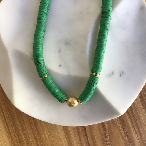 Green Gogo + Pave Diamond Cross Necklace