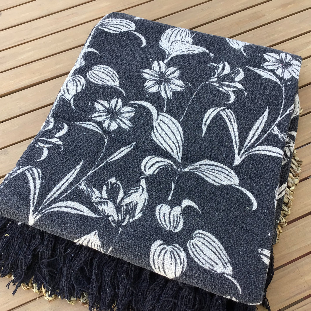 Cotton Floral Throw with Fringe