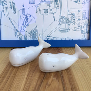 Ceramic Whale Salt + Pepper Set available at Bench Home