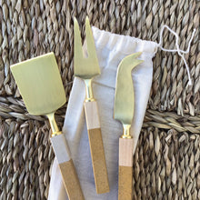 Load image into Gallery viewer, Brass Cheese Knives with Resin &amp; Pine Wood Handles