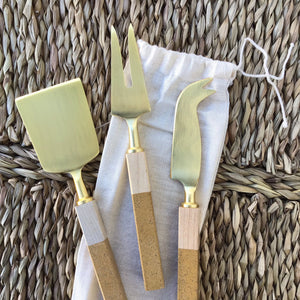 Brass Cheese Knives with Resin & Pine Wood Handles available at Bench Home