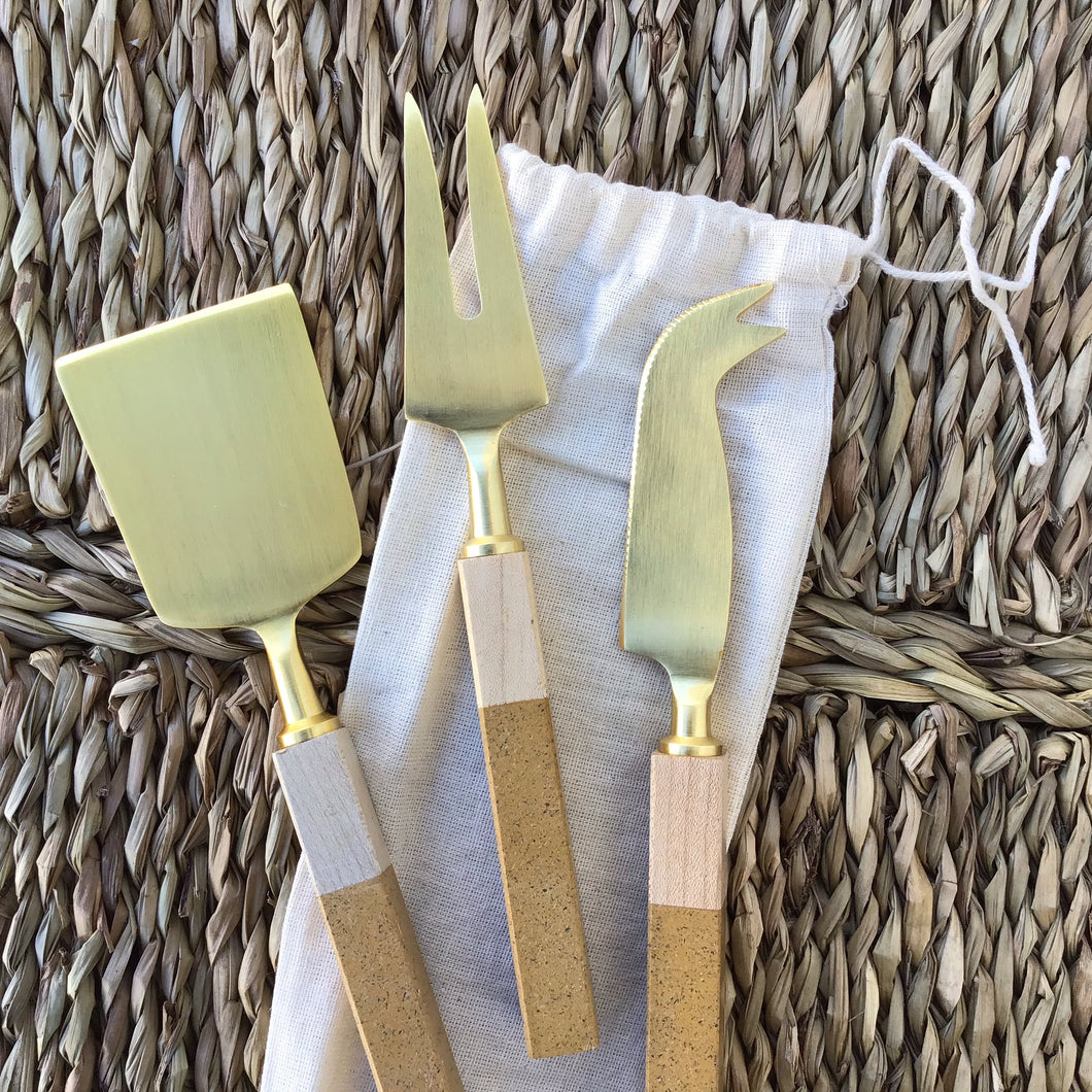 Brass Cheese Knives with Resin & Pine Wood Handles