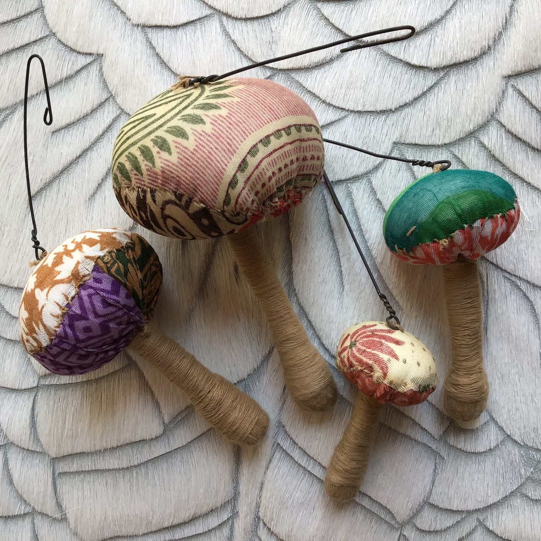 Saree Fabric Mushroom Ornaments | Set of 4