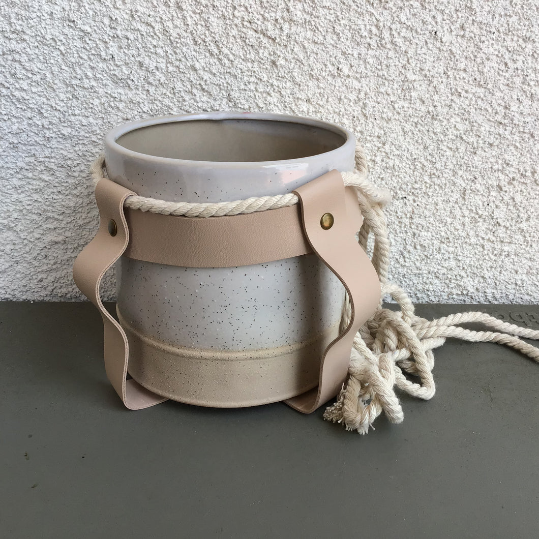 Planter with Leather and Rope