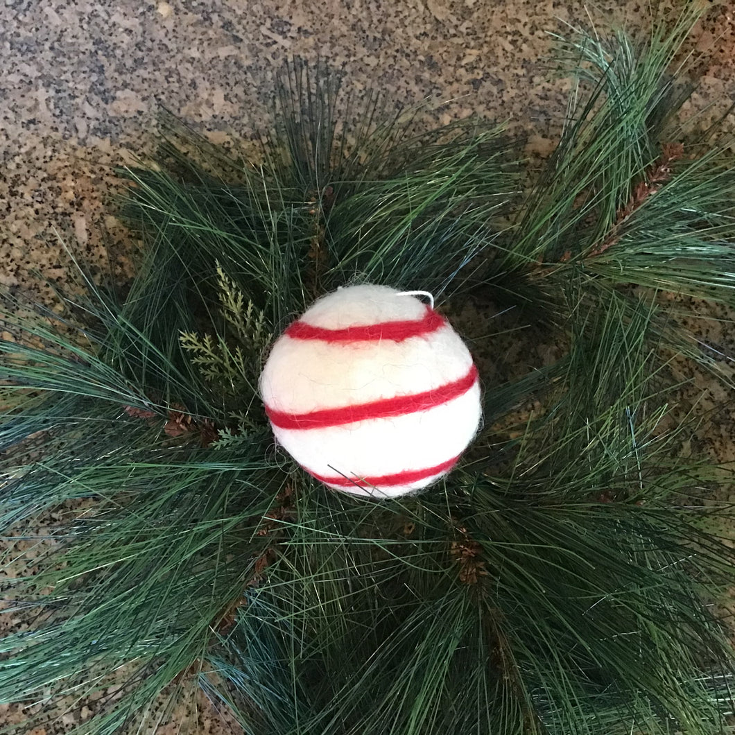 Red & White Round Felted Ornament | 4 Styles