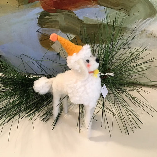 Poodle with Party Hat Felt Ornament