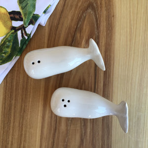 Ceramic Whale Salt + Pepper Set available at Bench Home