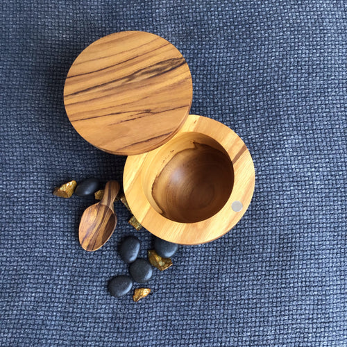 Teak Cellar with Spoon + Pivoting Lid