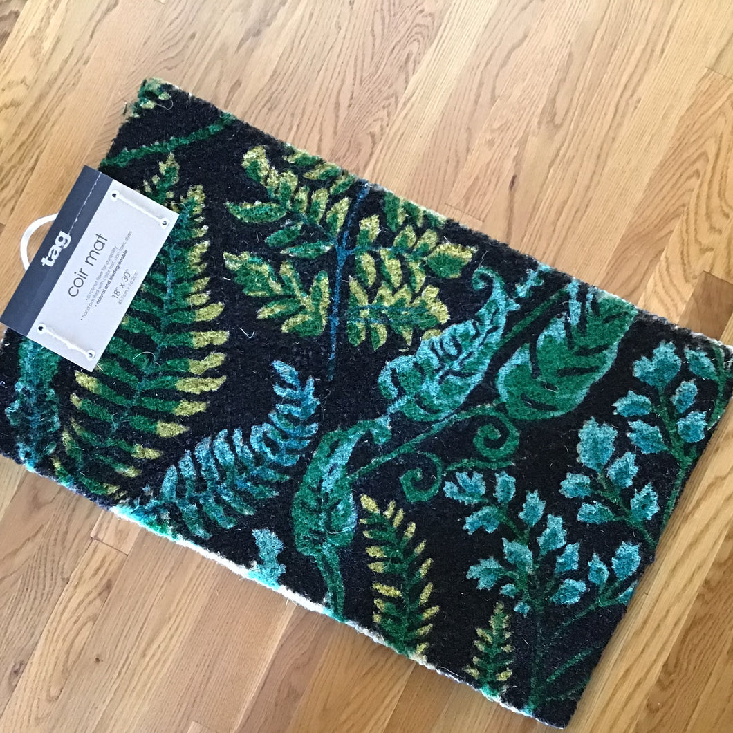 Coir Doormat Black + Green Pattern