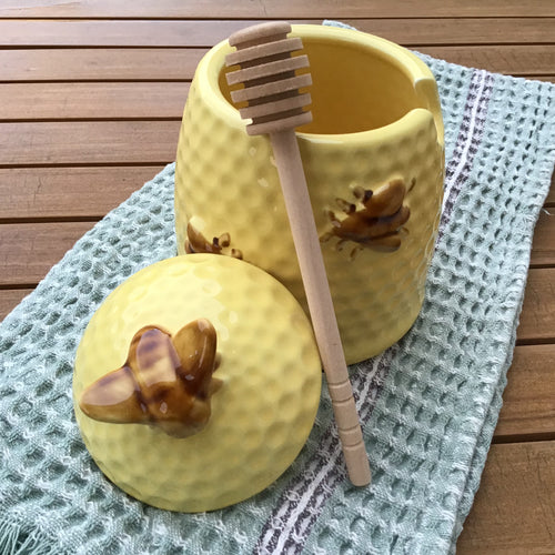 Bee Honey Jar w/ Honey Dipper Set