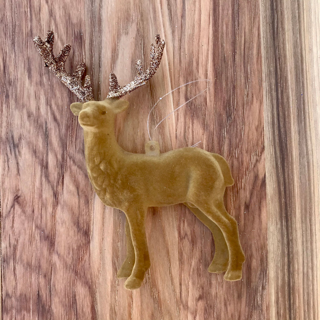 Flocked + Glitter Deer Ornament | 2 Colors